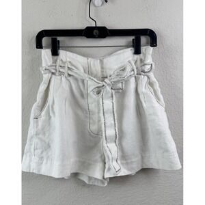 Adolfo Dominguez 100% Linen Paperbag Shorts Women EU 38 US 6 High Waist Preppy